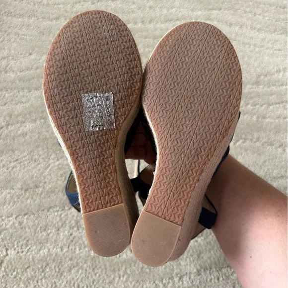Michael Michael Kors Berkeley Blue Canvas Front Zip Espadrille Wedge Sandals 8M - Picture 12 of 16